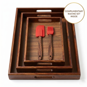 sheesham-wood-serving-tray-set-of-3-with-free-silicone-spatula-and-brush